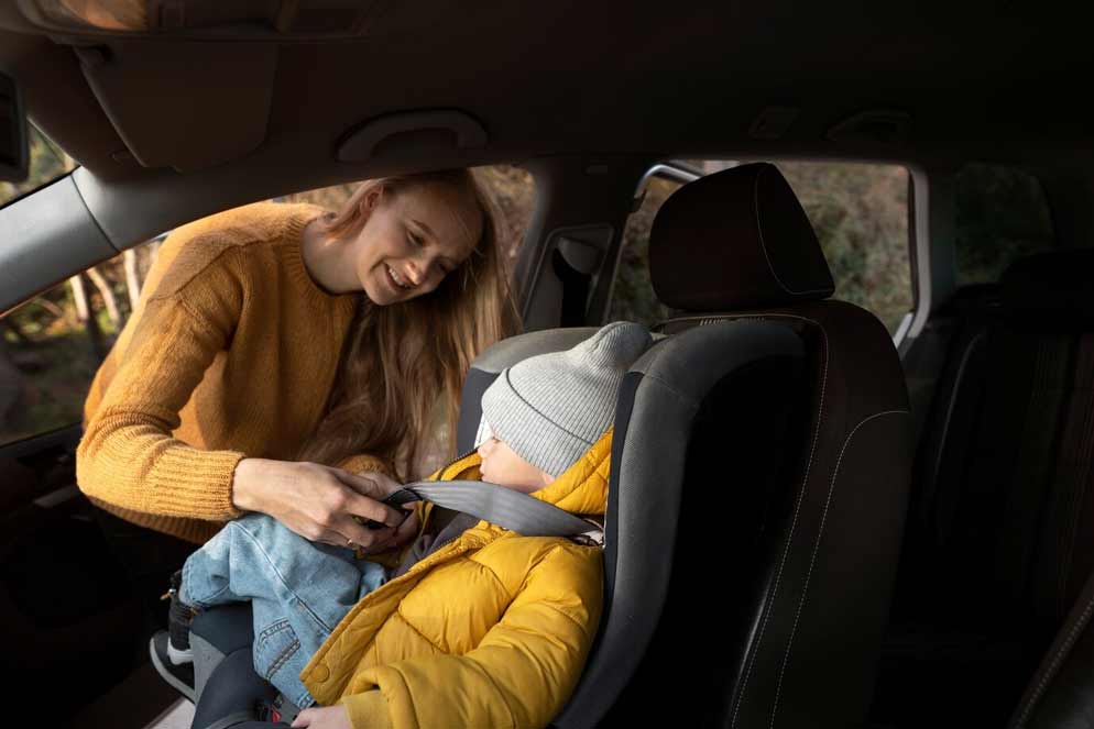 Baby car seat installed in a vehicle