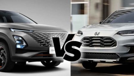Chery Omoda 5 vs Honda WR-V Comparison - Side by side comparison of two crossover vehicles, highlighting their design differences and features.