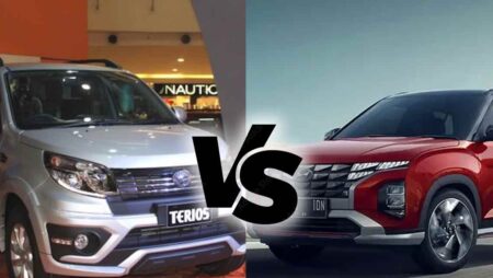 Side-by-side comparison of Daihatsu Terios and Hyundai Creta SUVs.