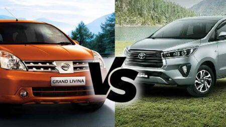 Comparison of Nissan Livina and Toyota Kijang Innova showing design, features, and specifications