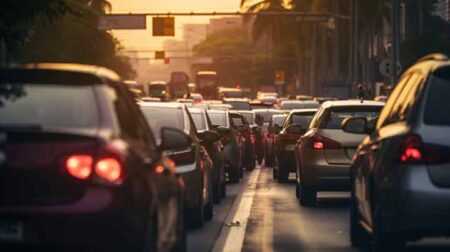 Busy Jakarta street during office hours with heavy traffic jam