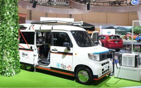 Honda has introduced its N-Van EV Prototype, an innovative electric vehicle converted into a mobile cafe.