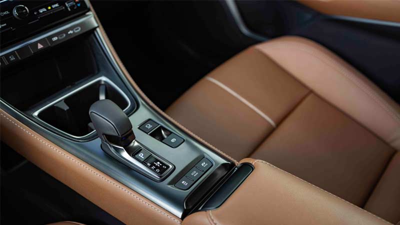 Lexus LBX gear shift console with brown leather interior