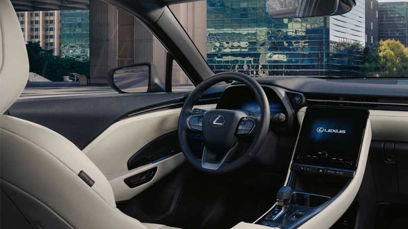 Lexus LBX interior with steering wheel and infotainment screen