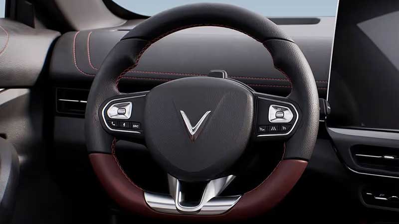 Close-up of the steering wheel in the VinFast VF 7 electric SUV