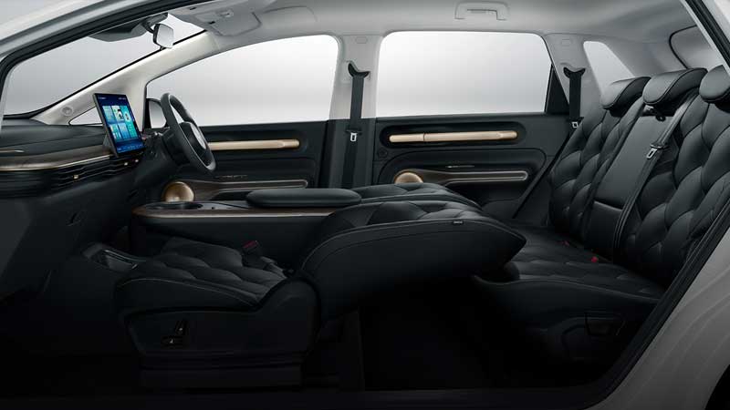Spacious seating arrangement in the Wuling Cloud EV with reclining seats.