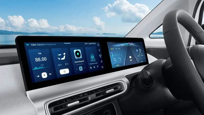 Wuling-Air EV's interior with a large dual-screen dashboard.