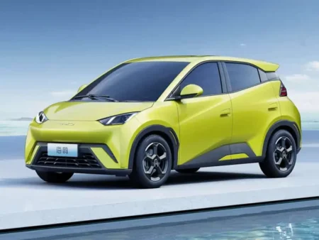 BYD Atto 1 electric car front profile on road